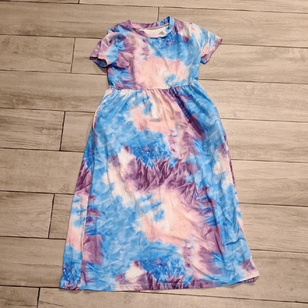 💐Kids Tie-Dye Maxi Dress in Blue and Purple🦉🐧💘